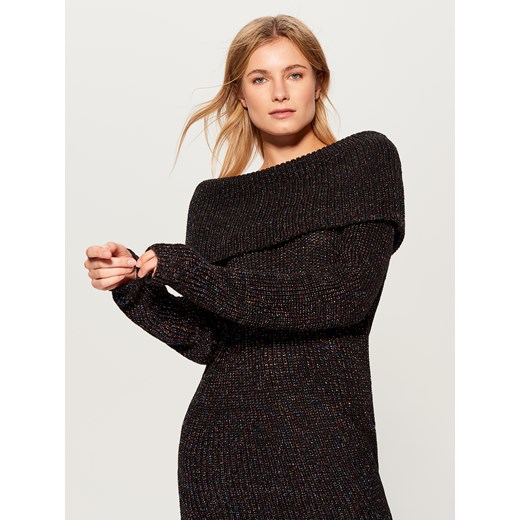Mohito sweter damski czarny z dekoltem typu hiszpanka 