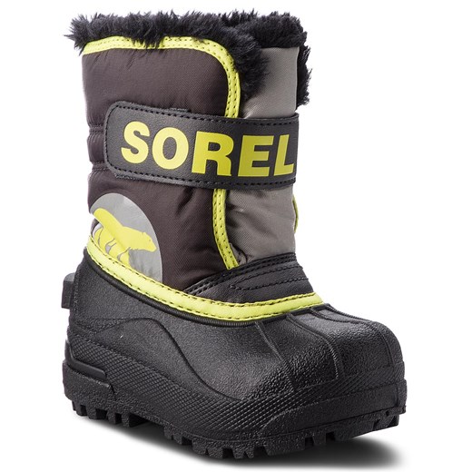 Czarne buty zimowe dziecięce Sorel na rzepy śniegowce 
