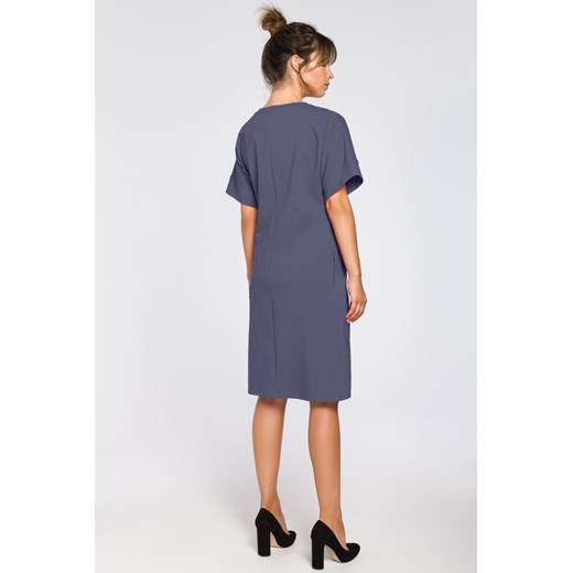 CM3183 Dresowa sukienka z zakładkami - niebieska
