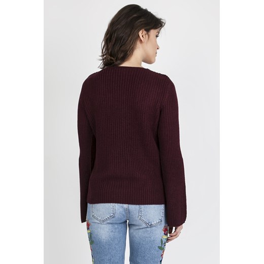 CM3082 Oryginalny sweter w stylu boho - bordowy