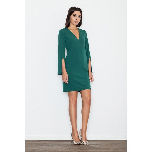 CM3234 Elegancka sukienka z rozciętymi rękawami - zielona