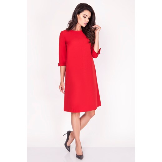 CM3369 Trapezowa sukienka z kokardkami - czerwona