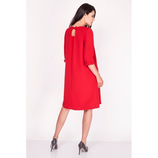CM3369 Trapezowa sukienka z kokardkami - czerwona