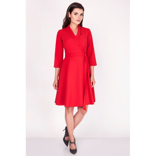 CM3370 Elegancka sukienka przewiązana w pasie - czerwona