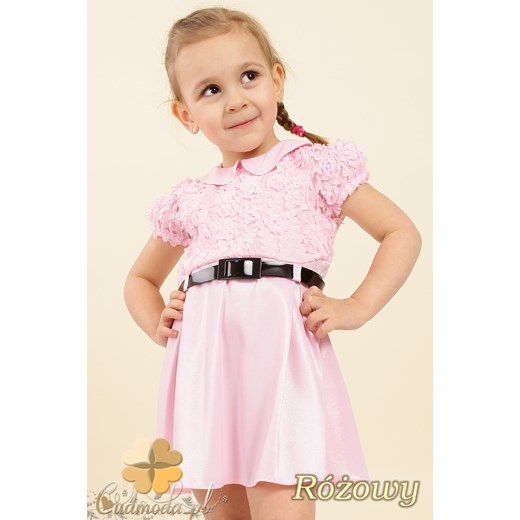 MA011 Dziecięca sukienka satynowa z kołnierzykiem - różowa OUTLET