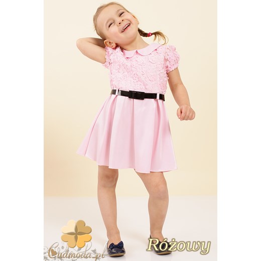 MA011 Dziecięca sukienka satynowa z kołnierzykiem - różowa OUTLET