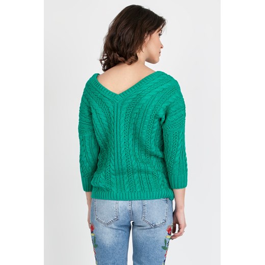 CM2436 Klasyczny sweter z opadającym ramieniem - zielony