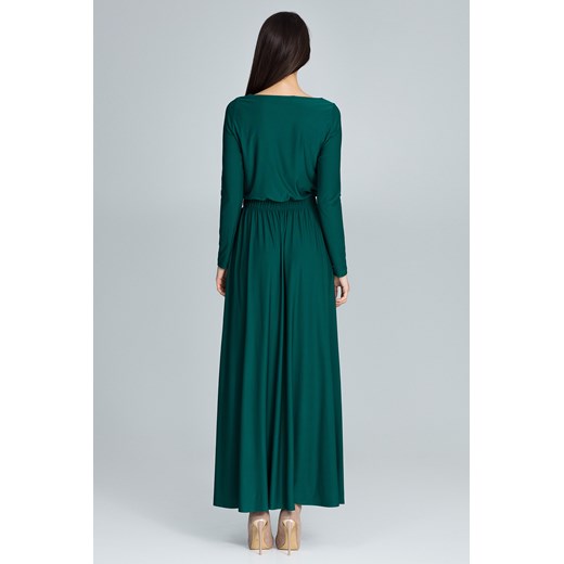 CM3670 Prosta sukienka maxi z długim rękawem - zielona