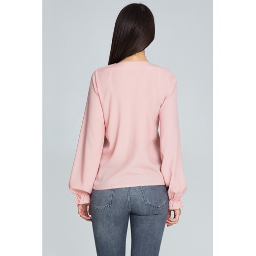 CM3674 Szyfonowa bluzka z żabotem - różowa