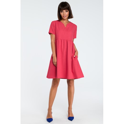 CM3757 Sukienka mini odcinana pod biustem - różowa