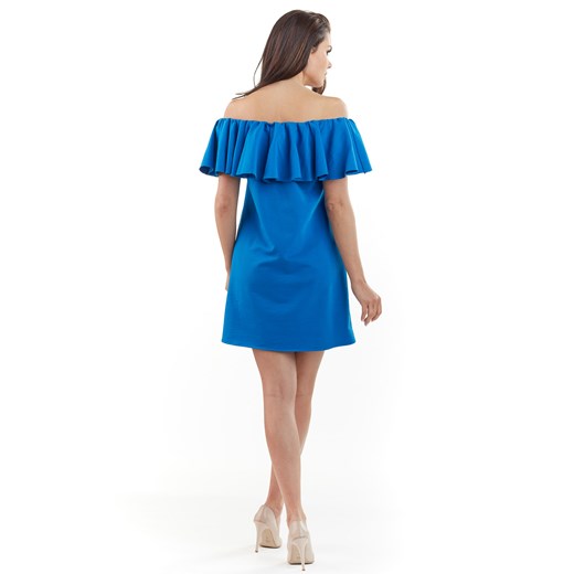 CM3762 Sukienka mini z odkrytymi ramionami - niebieska
