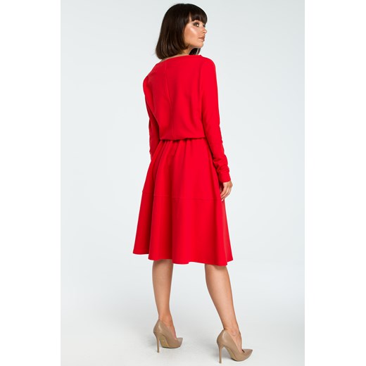 CM3816 Rozkloszowana sukienka z długim rękawem - czerwona