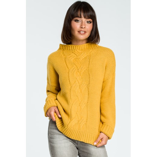 CM3824 Damski sweter z warkoczem - żółty