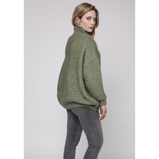 CM3872 Luźny sweter z grubej przędzy - zielony