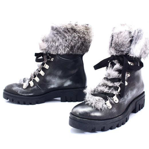 Workery damskie Ulmani Shoes bez wzorów na zimę sznurowane 