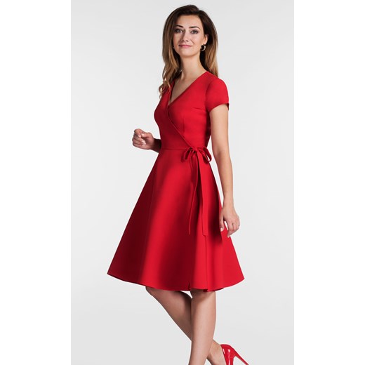 Sukienka Livia Clue czerwona midi rozkloszowana z krótkim rękawem 
