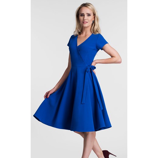 Sukienka Livia Clue elegancka niebieska z dekoltem w literę v 
