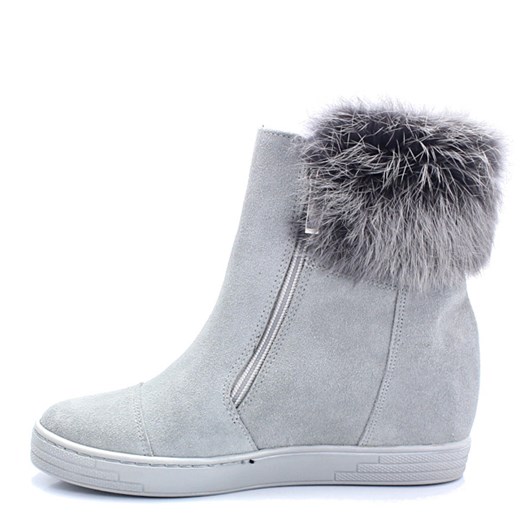 Sneakersy damskie Tymoteo na zimę szare bez wzorów skórzane na koturnie 