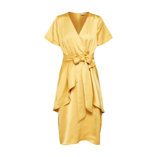 Lost Ink sukienka żółta z krótkim rękawem bez wzorów elegancka na sylwestra 