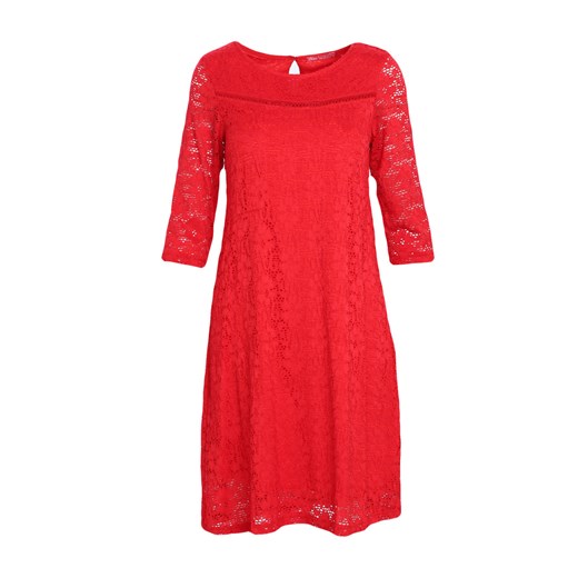 Sukienka Born2be z długimi rękawami czerwona z okrągłym dekoltem 