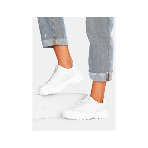 DeeZee.pl buty sportowe damskie gładkie białe na wiosnę sznurowane na płaskiej podeszwie 