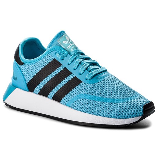 Buty sportowe damskie Adidas niebieskie płaskie ze skóry 