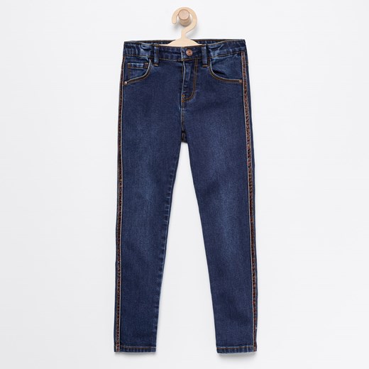 Reserved - Jeansowe spodnie slim fit z lampasami - Granatowy Reserved  116 