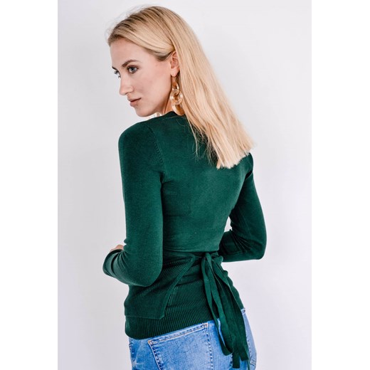 Sweter damski zielony Zoio bez wzorów z dekoltem v 