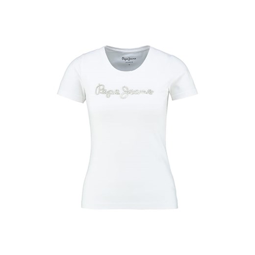 Bluzka damska Pepe Jeans z krótkimi rękawami biała z napisami 