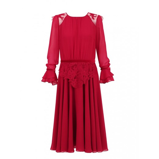 Aneta Kręglicka X L'af sukienka baskinka czerwona z okrągłym dekoltem na wiosnę midi na randkę 