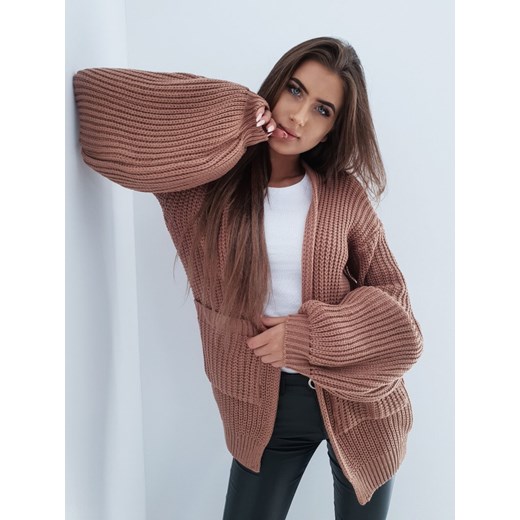 Sweter damski brązowy z dekoltem w literę v casual 