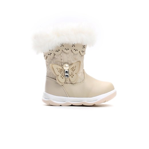 Buty zimowe dziecięce beżowe Born2be ze skóry ekologicznej śniegowce 