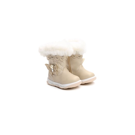 Buty zimowe dziecięce Born2be beżowe ze skóry ekologicznej śniegowce 