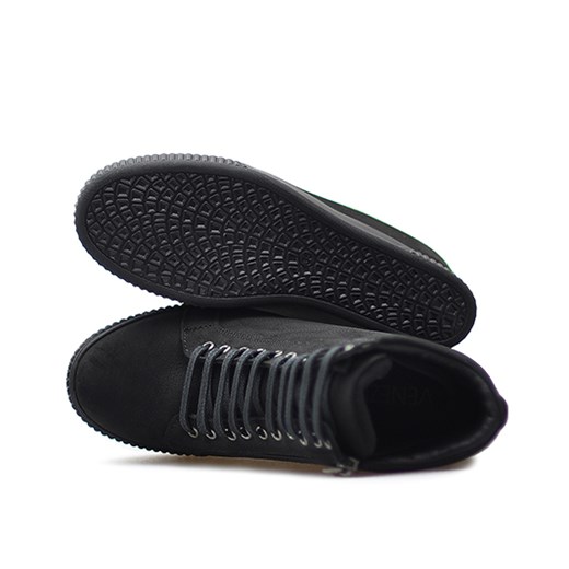 Buty sportowe damskie Venezia na koturnie czarne bez wzorów sznurowane klasyczne młodzieżowe 