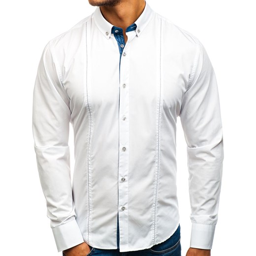 Koszula męska elegancka z długim rękawem biała Bolf 8822 bialy Denley XL 