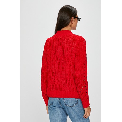Sweter damski Vero Moda bez wzorów czerwony z okrągłym dekoltem 