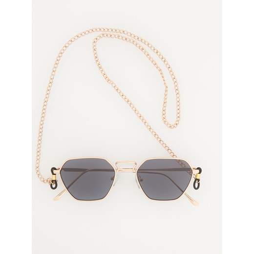 Reserved - Okulary przeciwsłoneczne z łańcuszkiem - Złoty Reserved bialy One Size 