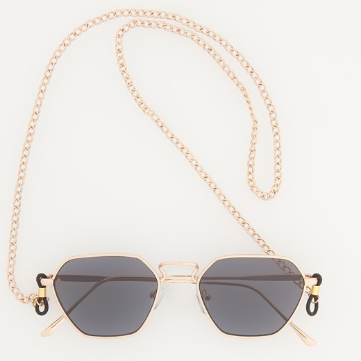 Reserved - Okulary przeciwsłoneczne z łańcuszkiem - Złoty bialy Reserved One Size 