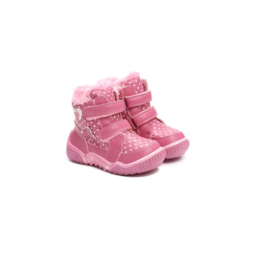 Buty zimowe dziecięce różowe Born2be na rzepy w nadruki 