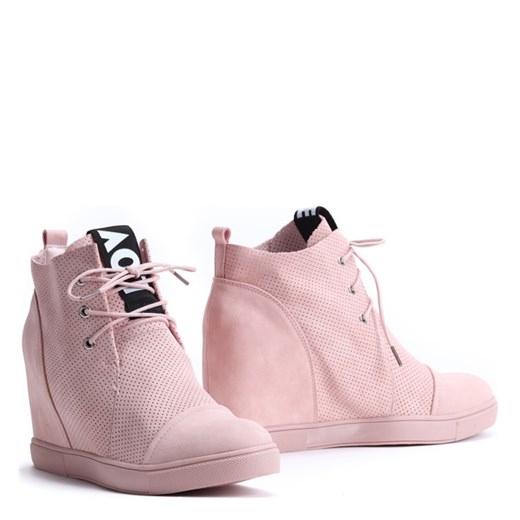 Sneakersy na krytym koturnie - kolor różowy - Obuwie Royalfashion.pl  40 