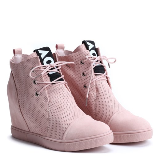 Sneakersy na krytym koturnie - kolor różowy - Obuwie Royalfashion.pl  38 