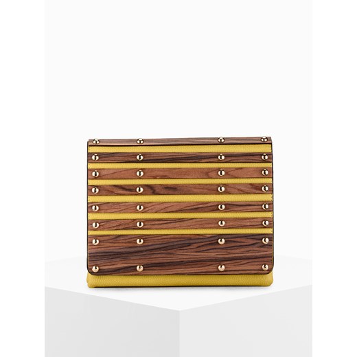 Żółta torebka kopertówka z drewnianymi wstawkami BLR146