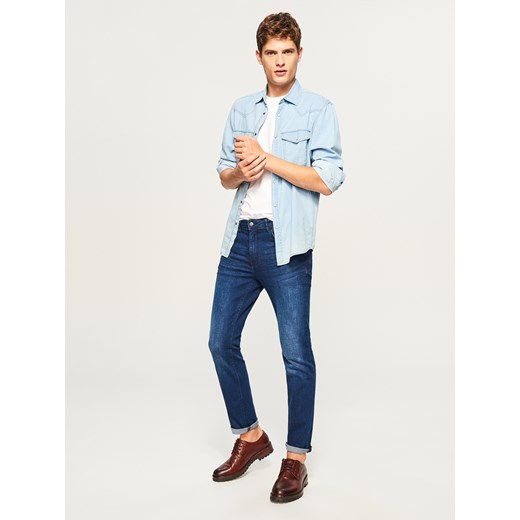 Reserved - Spodnie jeansowe slim fit z przetarciami - Granatowy