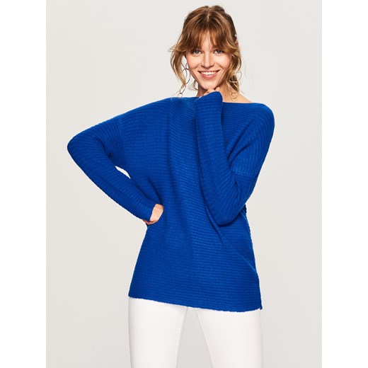 Reserved - Sweter z prostym dekoltem - Niebieski