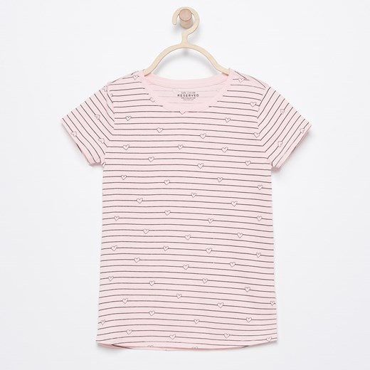 Reserved - T-shirt w paski i serduszka - Różowy