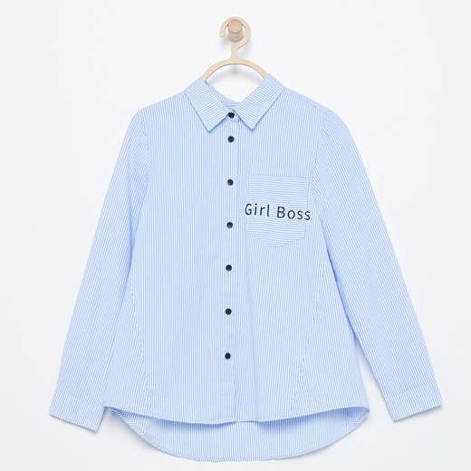 Reserved - Prążkowana koszula z napisem - Niebieski