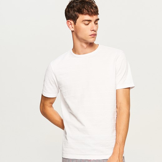 Reserved - T-shirt z dzianiny strukturalnej - Biały