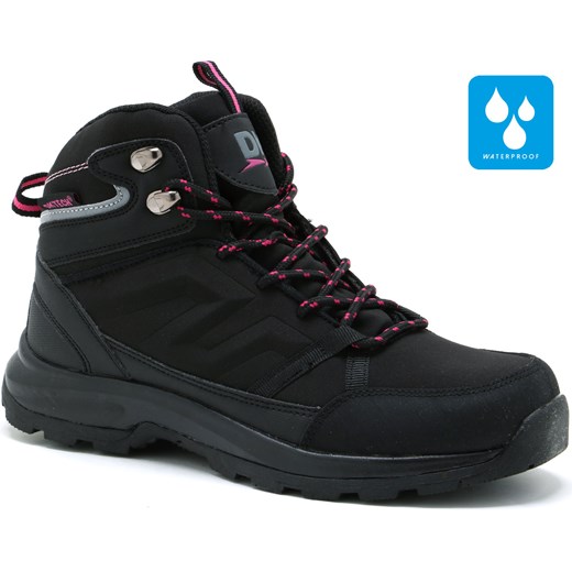 Buty trekkingowe damskie czarne Dk sportowe sznurowane na płaskiej podeszwie 