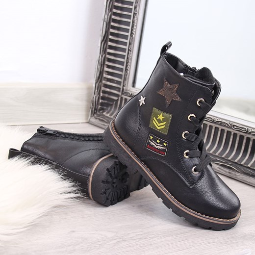 Buty zimowe dziecięce American Club czarne sznurowane 