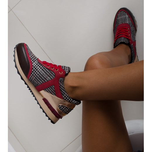 Sneakersy damskie czerwone sznurowane sportowe 